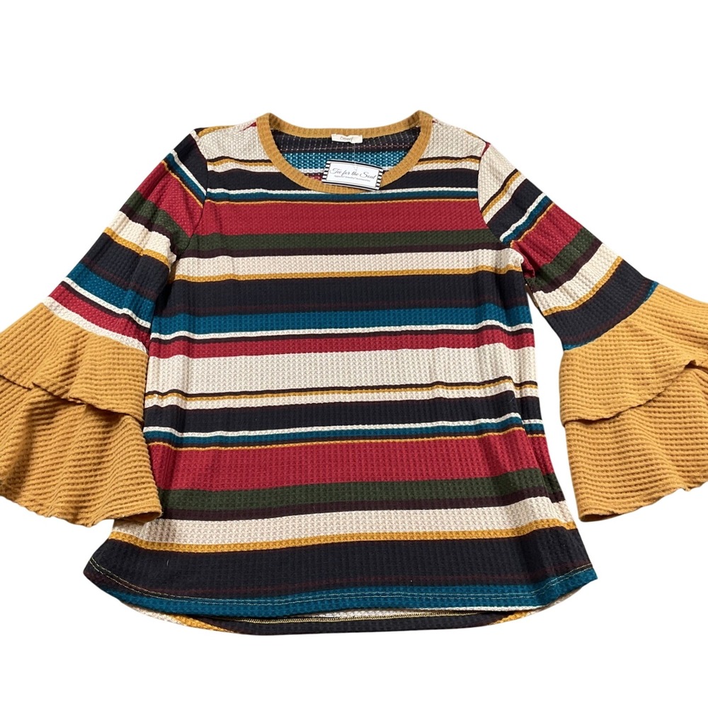 Oddi Womens 2XL Multi‎ Color Striped Waffle Knit Bell Sleeve Top